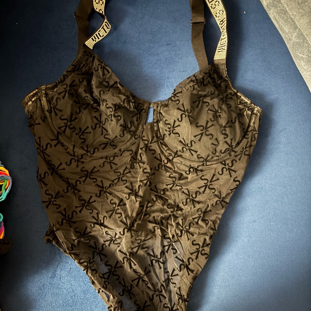 Stylish Black one piece with rhinestone straps